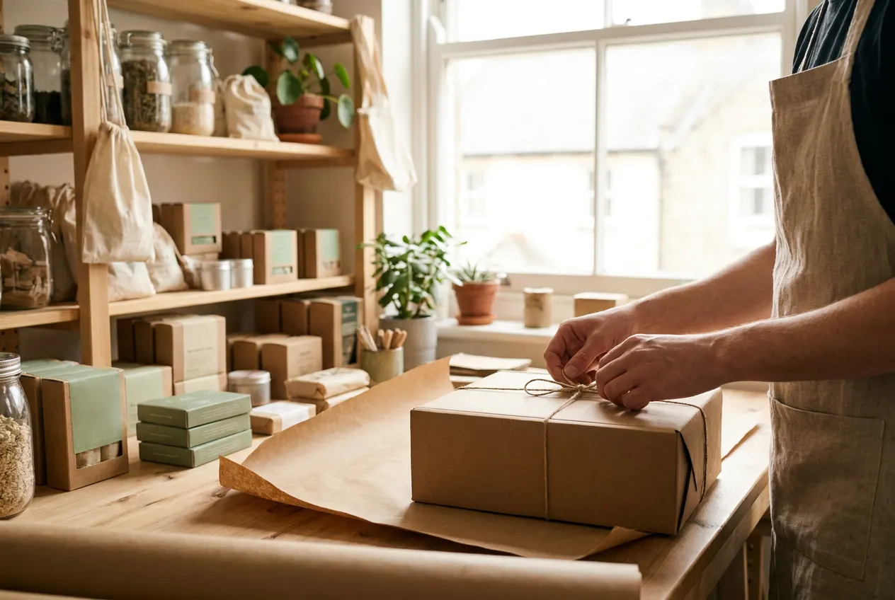 The HappySwag team packing corporate gift boxes by hand